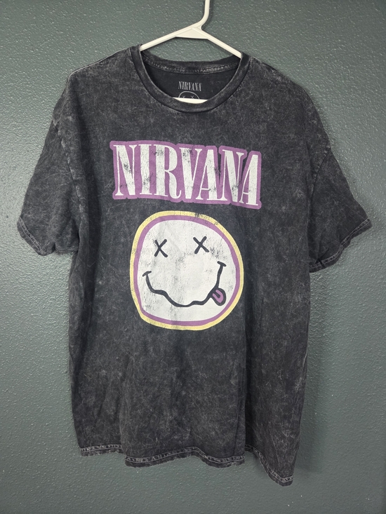 NIRVANA Other - Nirvana Band Tee Charcoal Grey Smiley Face Graphic T-Shirt Mineral Wash XL